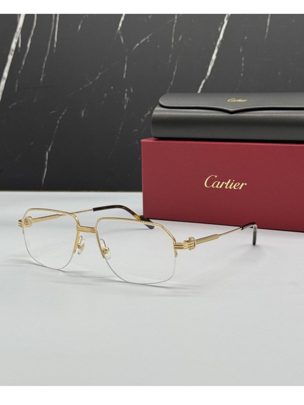 NWT Cartier Gold Half Rim Men Eyeglasses CT0285O 002 Authenitc